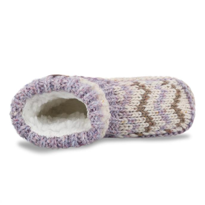 totes toasties® Ladies Sherpa Lined Chunky Knit Bootie Purple / Oat Mix Extra Image 5